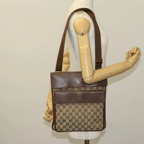 GUCCI GG Canvas Shoulder Bag Brown Silver 019 0489 Auth ki5690 - Picture 3 of 16